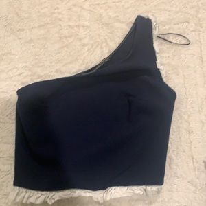 ZARA xs crop top navy ruffle one shoulder